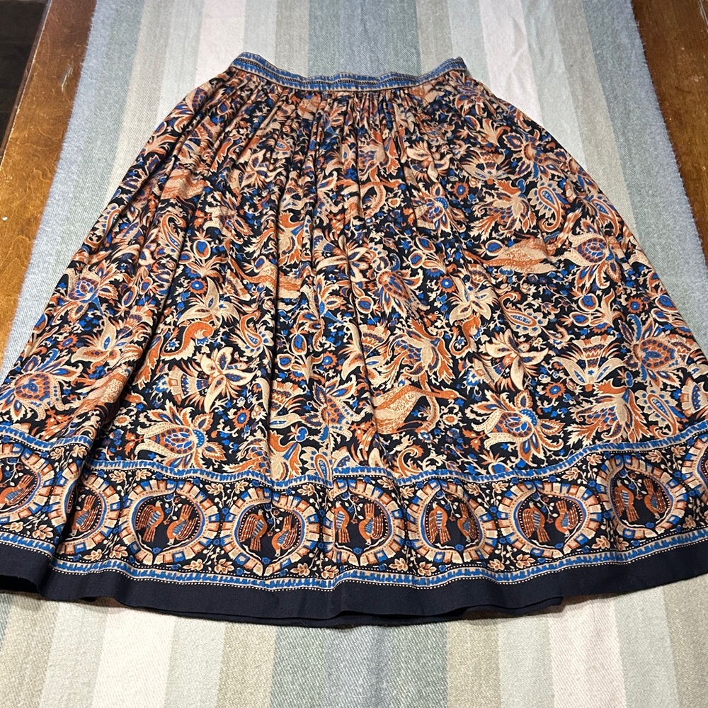Bill Haire Vintage Boho A-Line Midi Skirt- pleated - side zip